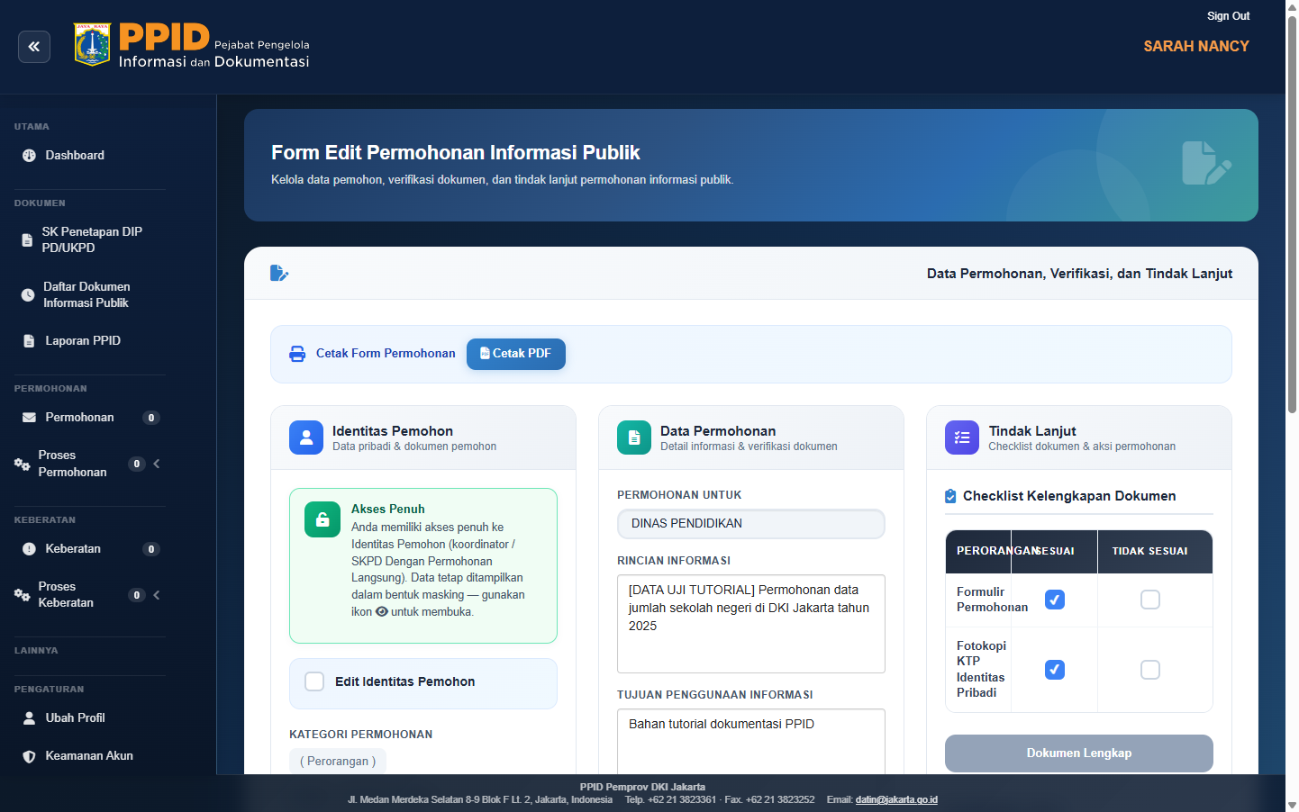 Status dokumen lengkap