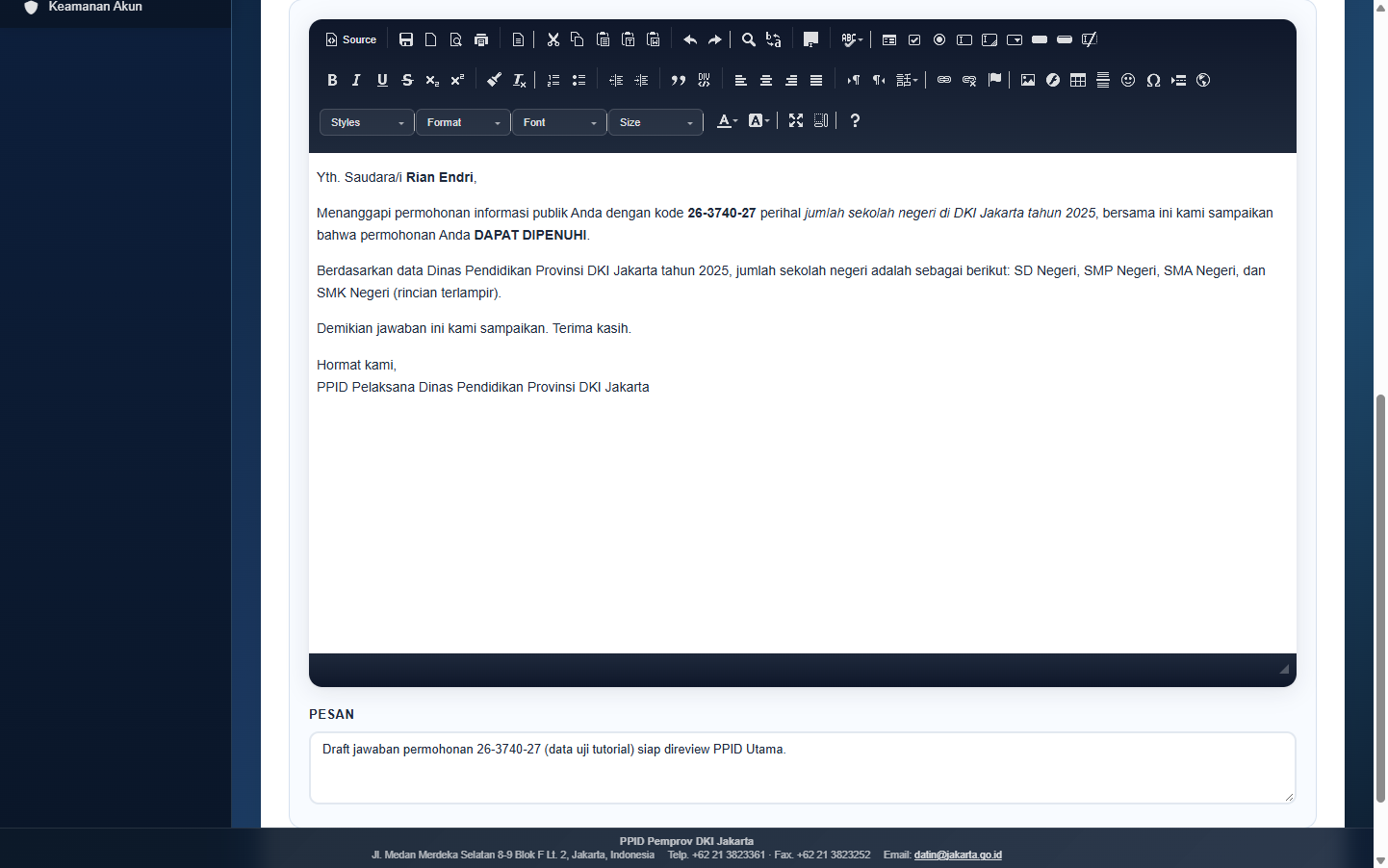 Editor draft jawaban terisi