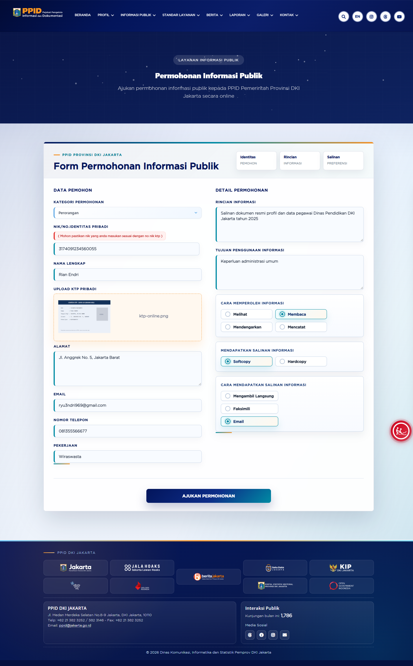 Form permohonan online terisi