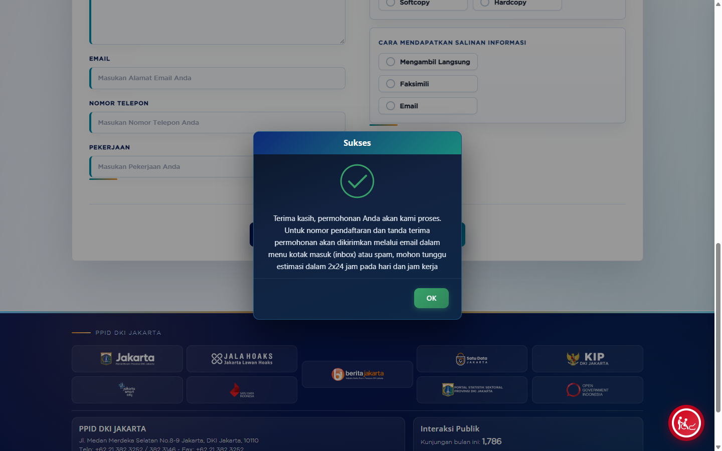 Konfirmasi Sukses permohonan online
