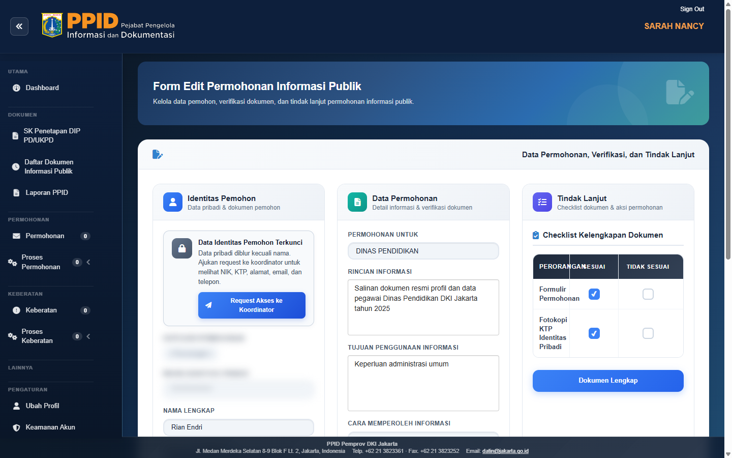 Verifikasi dokumen lengkap oleh SKPD